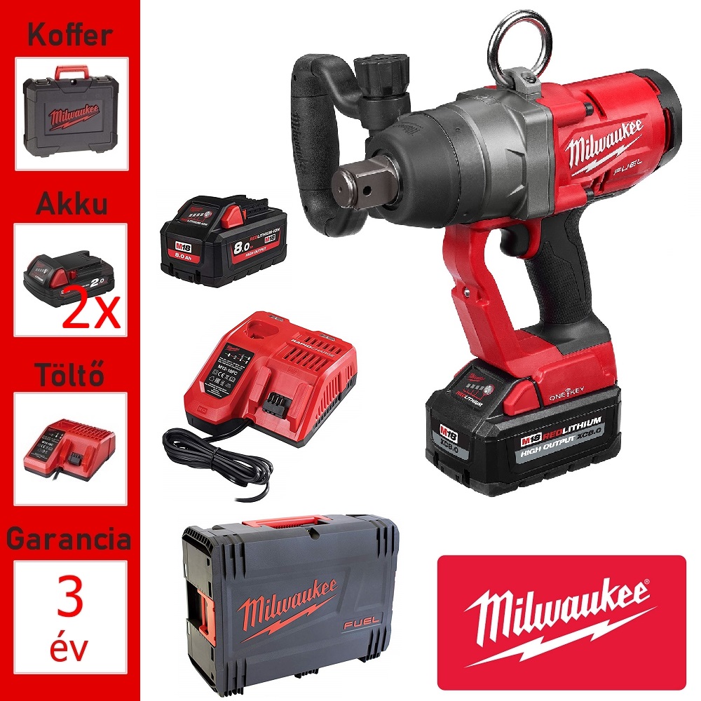 Milwaukee akkus ütvecsavarozó +koffer 1" (2400Nm/2x8,0Ah/18V)